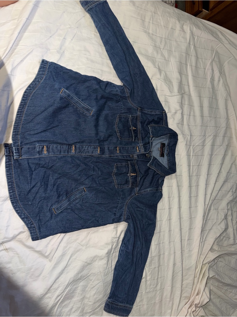 Women's Denim Button-Up barn jacket in Blue